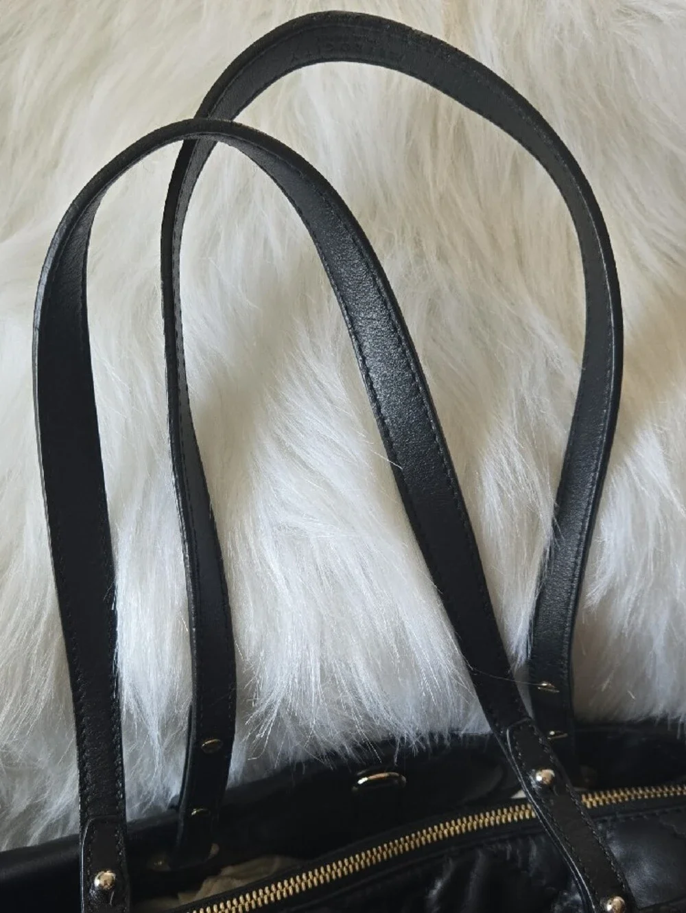 Quilted Black Tote with Gold Medallion Accent
